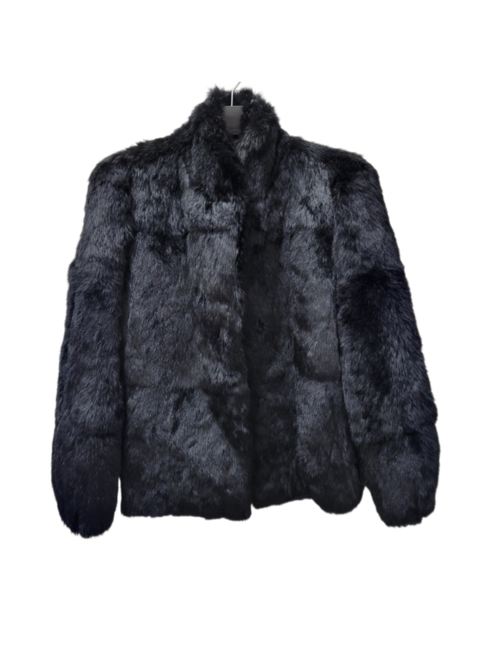 Sergio Valente Black Long-Sleeves Genuine Rabbit Fur Coat Women's Size Medium